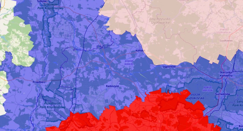 Zdjęcie mapki stref afrykańskiego pomoru świń w powiecie koneckim 