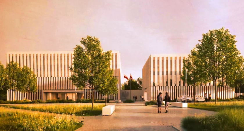 Zdjęcie: Widok na przyszłe budynki sądu i prokuratury w Końskich zaprezentowane przez Heinle, Wischer und Partner Architekci sp. z o.o. z siedzibą we Wrocławiu