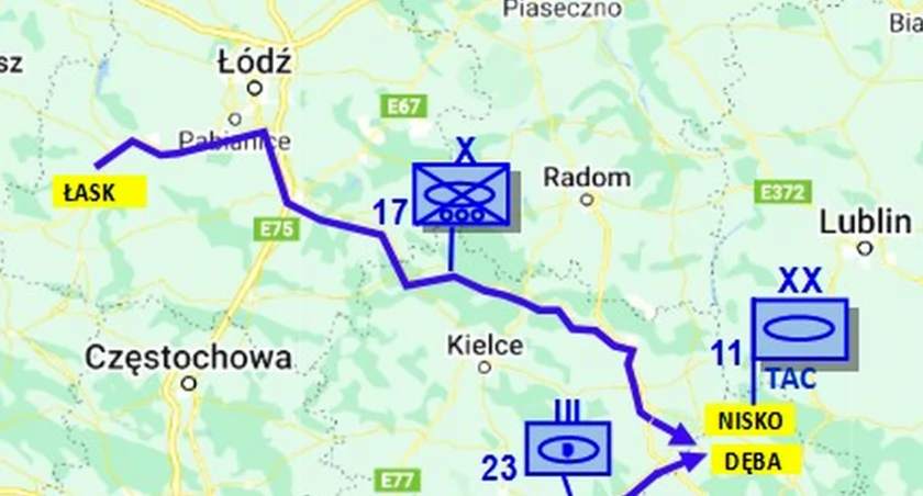 Zdjęcie mapki przemarszu wojsk przez powiat konecki 1 marca 2024 r.