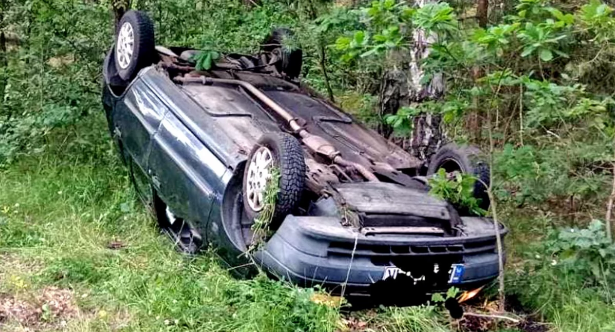Zdjęcie renault, który wypadł z drogi i dachował
