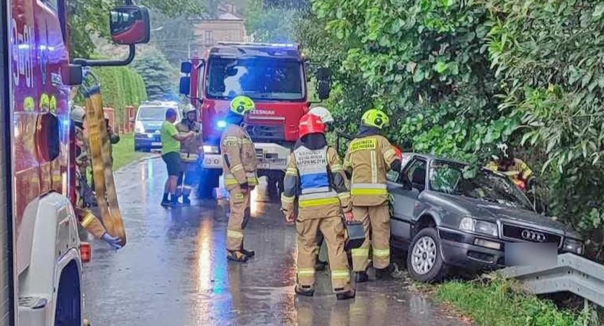 Zdjęcie: Audi wyleciał z jezdni w Niekłaniu . Strażacy wydobyli kierowcę