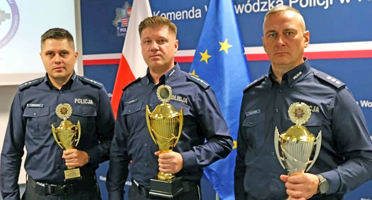 Zdjęcie: od lewej asp. Piotr Przygodzki z KPP Końskie, asp. Piotr Siastała z KPP Opatów i kom. Ireneusz Borowiec z KPP Skarżysko-Kamienna