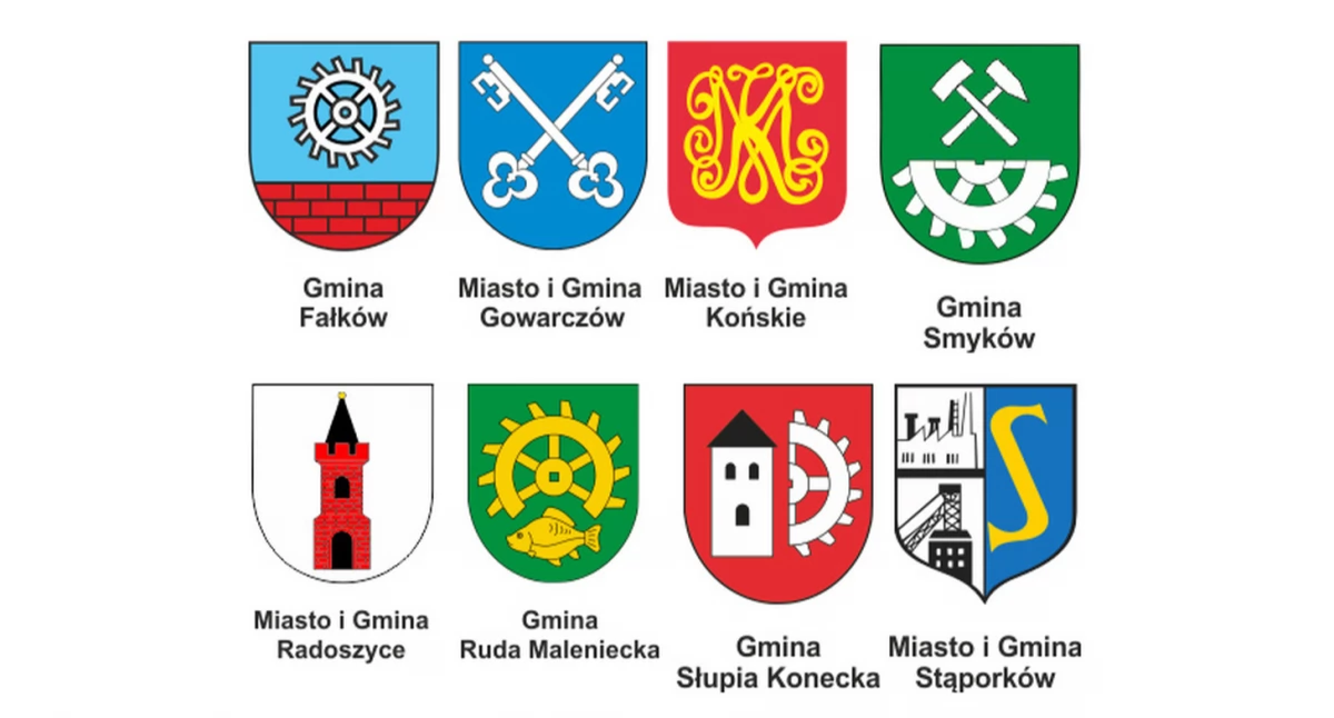Zdjęcie herbów gmin powiatu koneckiego