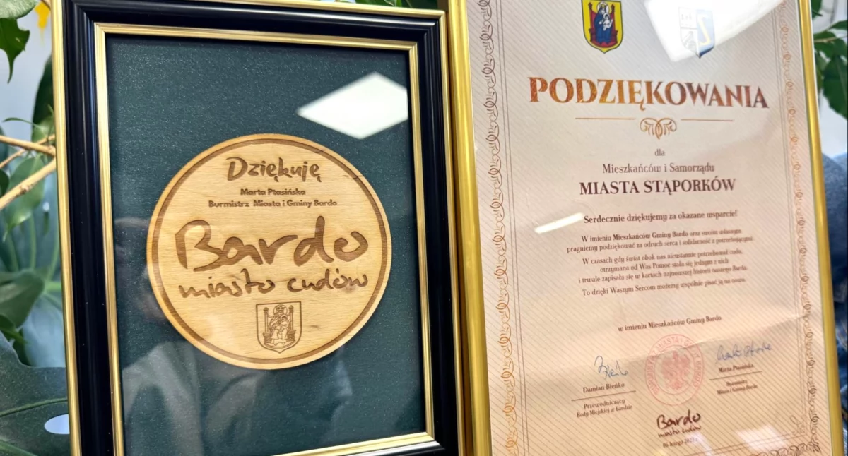 Zdjęcie podziękowań od gminy Bardo dla mieszkańców i samorządu gminy Stąporków