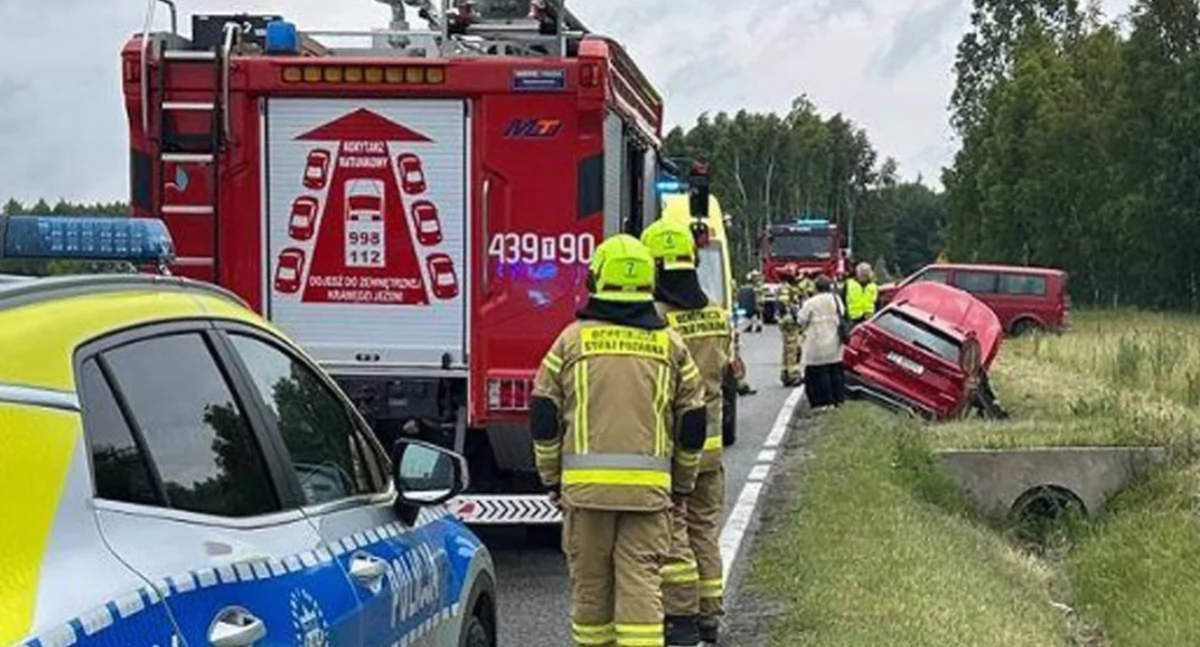 Zdjęcie służb pracujących przy wypadku