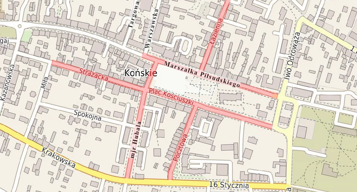 Zdjęcie mapki ilustrującej utrudnienia drogowe w centrum Końskich 16 lipca 2025 r.