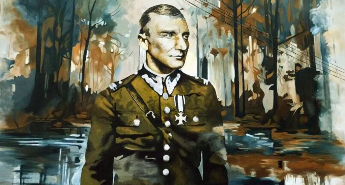 Zdjęcie - mural Hubala o wymiarach 10 na 15 metrów na ścianie sklepu w Radoszycach
