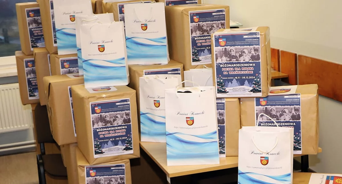 Zdjęcie archiwalne z 2024 roku - paczki bożonarodzeniowe dla rodaków na Litwie