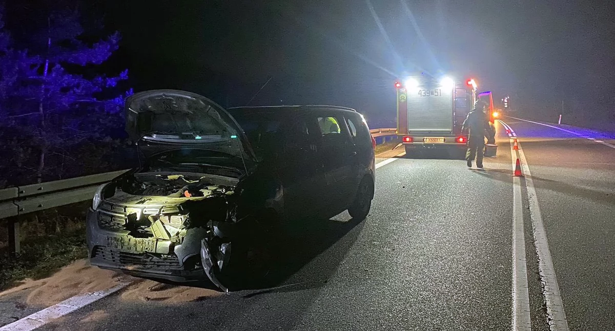 Zdjecia auta po zderzeniu z dzikiem (fot. OSP KSRG Gowarczów)