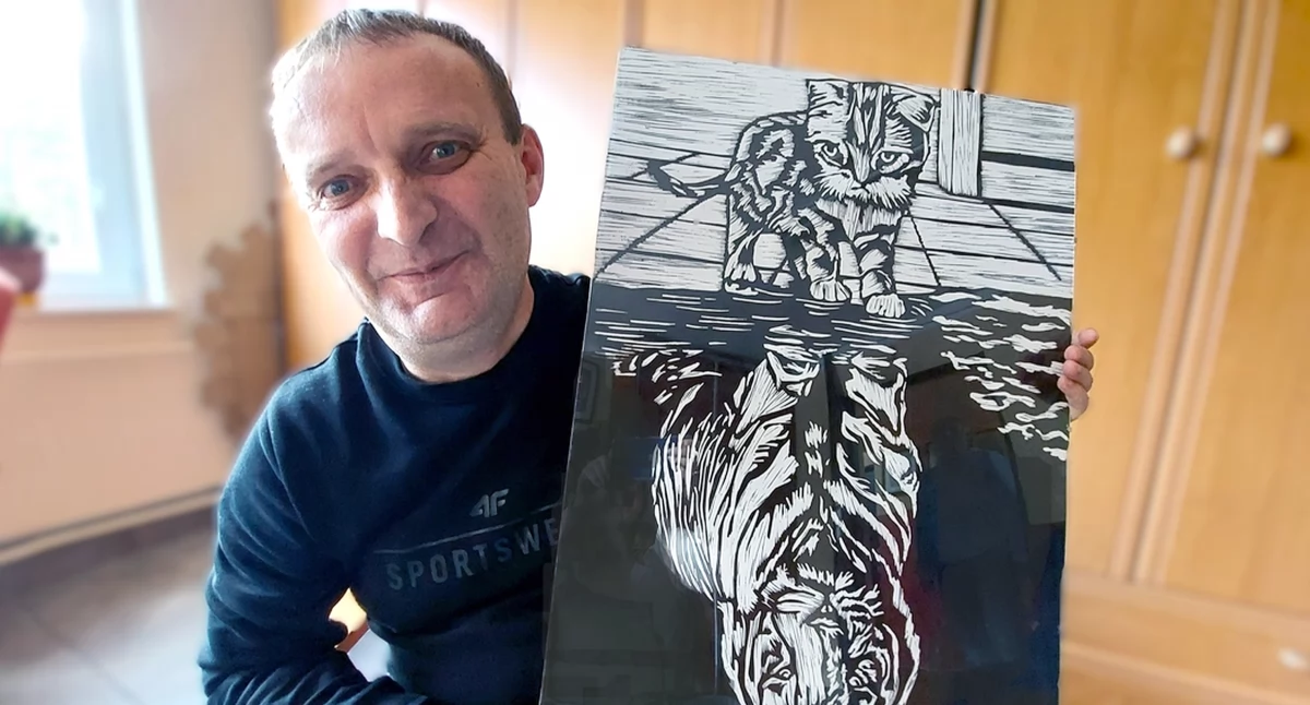 Zdjęcie Pawła Mizerskiego ze zwycięską pracą pt. Marzenia senne