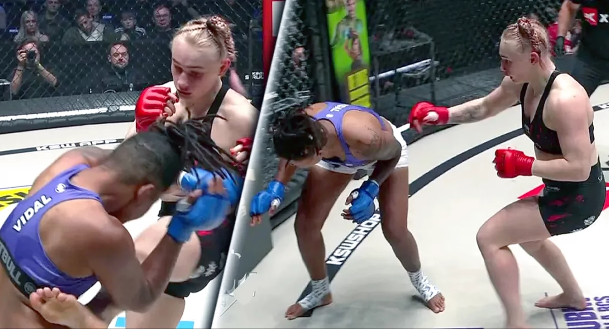 Zdjęcie z walki Wiktoria Czyżewska - Tamires Vidal. Fot. mmarocks.pl