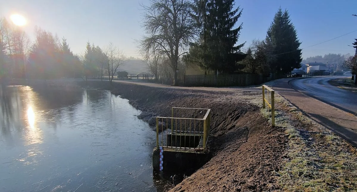 Zdjęcie wypielęgnowanego brzegu i nabrzeża woków stawu w Stąporkowie