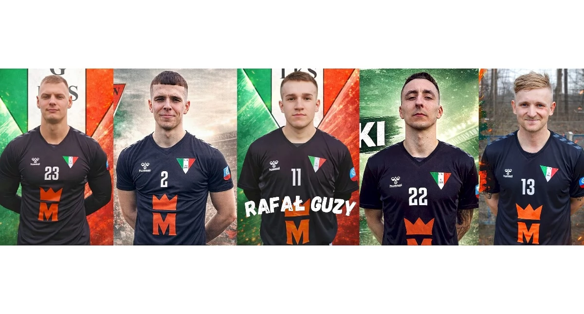 Zdjęcie nowych piłkarzy GLKS Fałków - od lewej Dawid Adamus, Norbert Kotusiewicz, Rafał Guzy, Rafał Załęcki i Mateusz Gadomski