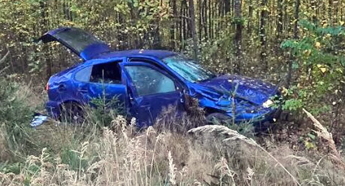 Zdjęcie Seata, który wypadł z drogi. Fot. Policja Końskie