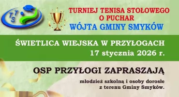 Zapraszają do wzięcia udziału w turnieju tenisa stołowego o puchar wójta gminy Smyków
