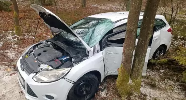 KOŃSKIE, WĄSOSZ, PIKULE. Jezdnia drogi w lesie wciąż śliska. Samochody fruwają