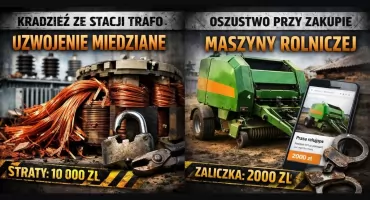Kronika policyjna. Kradzież ze stacji transformatorowej. Oszustwo przy zakupie maszyny rolniczej